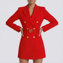 Women’s Double-Breasted Blazer Dress with Satin Lapel – Elegant Evening & Workwear
