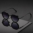 Vintage Style Polygonal Metal Sunglasses With Brown Lenses – Retro