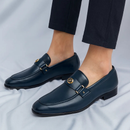 Men’s Blue Leather Loafers With Metal Accent – Elegant Slip-On Shoes