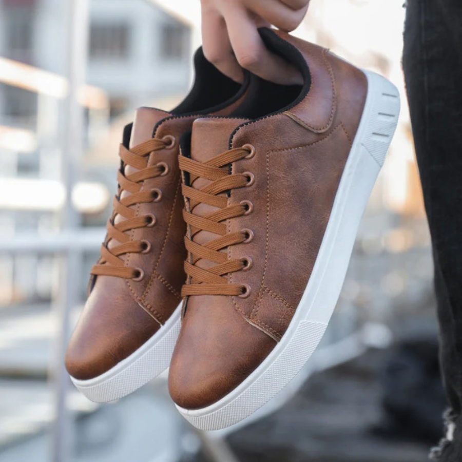 Men's Lace-Up Faux Leather Sneakers – Casual Comfortable Shoes