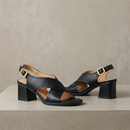Women's Open-Toe Block Heel Leather Sandals