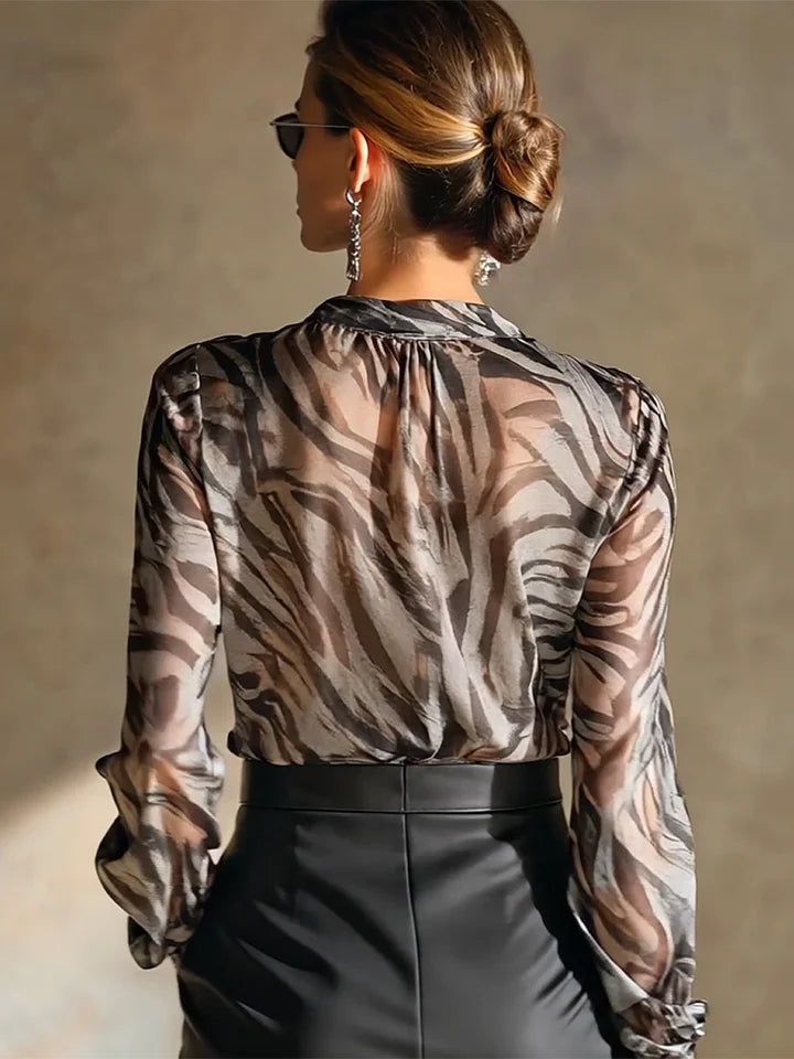 Women's Zebra Print Chiffon Blouse – Flowing Long Sleeve Fashion Shirt