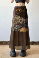 Abstract Print Contrast Waist Sheer Skirt