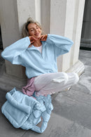 Women's Pink Sherpa Collared Oversized Hoodie