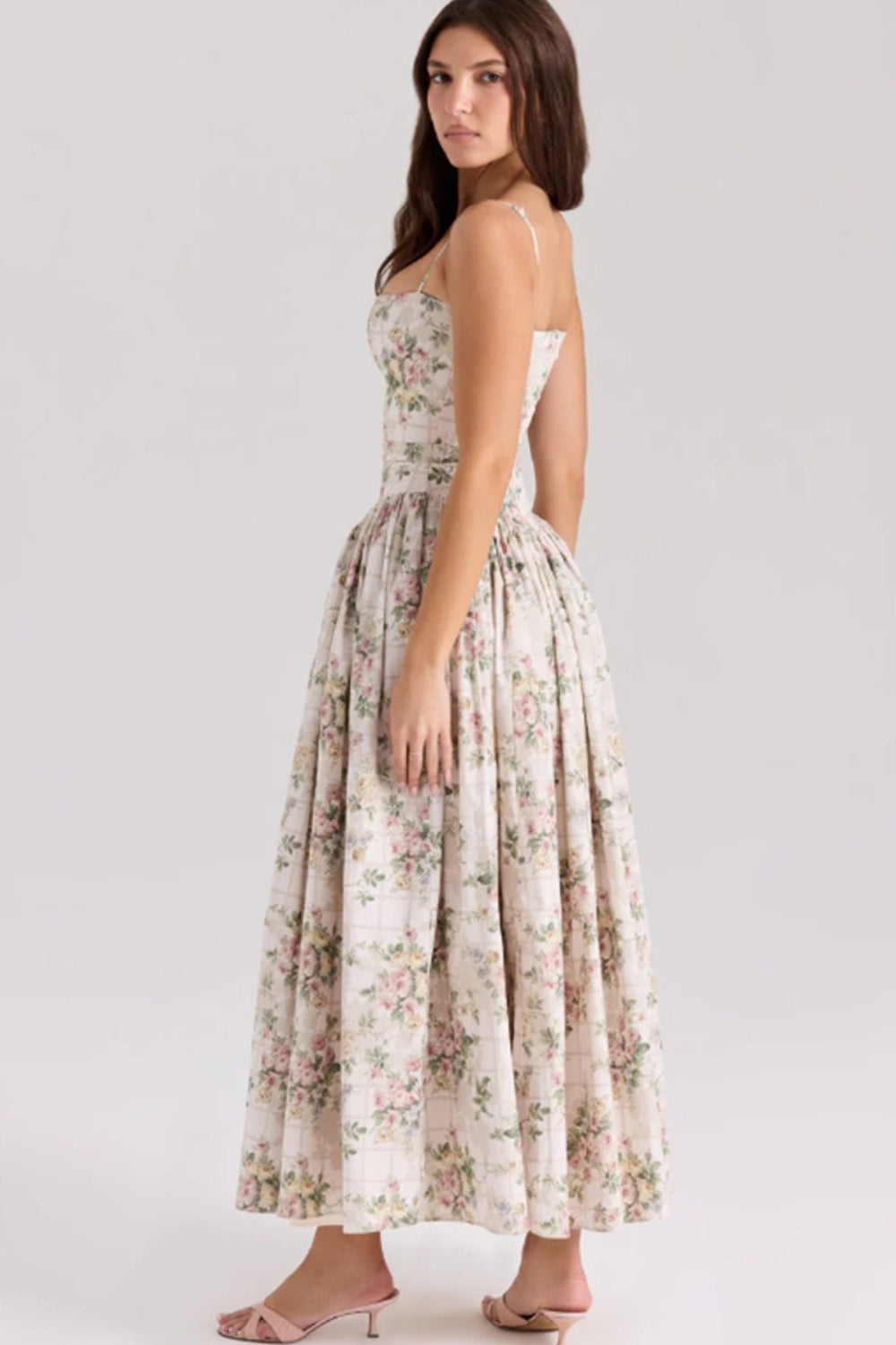 Women's Elegant Tiered A-Line Sleeveless Floral Dress – Summer Dress