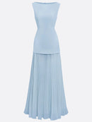 Women's Sleeveless Maxi Dress with Flowing Pleats – Elegant Bridesmaid Gown