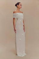 3D Floral Off-Shoulder Maxi Birthday Dress