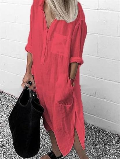 Women's Oversized Long Shirt Dress – Casual Button-Up Dress With Pockets