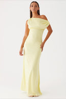 Women's Solid Asymmetric Neckline Formal Maxi Dress – Evening Gown