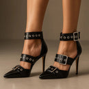 Women's Gothic-Style Studded Buckle High Heels – Bold Edgy Stiletto Shoes