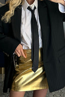 Solid Metallic Bodycon Mini Skirt