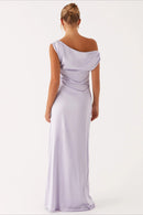 Women's Solid Asymmetric Neckline Formal Maxi Dress – Evening Gown
