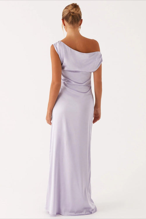 Women's Solid Asymmetric Neckline Formal Maxi Dress – Evening Gown