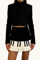 Retro Black White Piano Pleated High Waist Slim Skirt