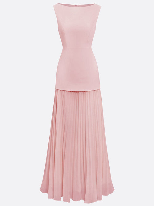 Women's Sleeveless Maxi Dress with Flowing Pleats – Elegant Bridesmaid Gown