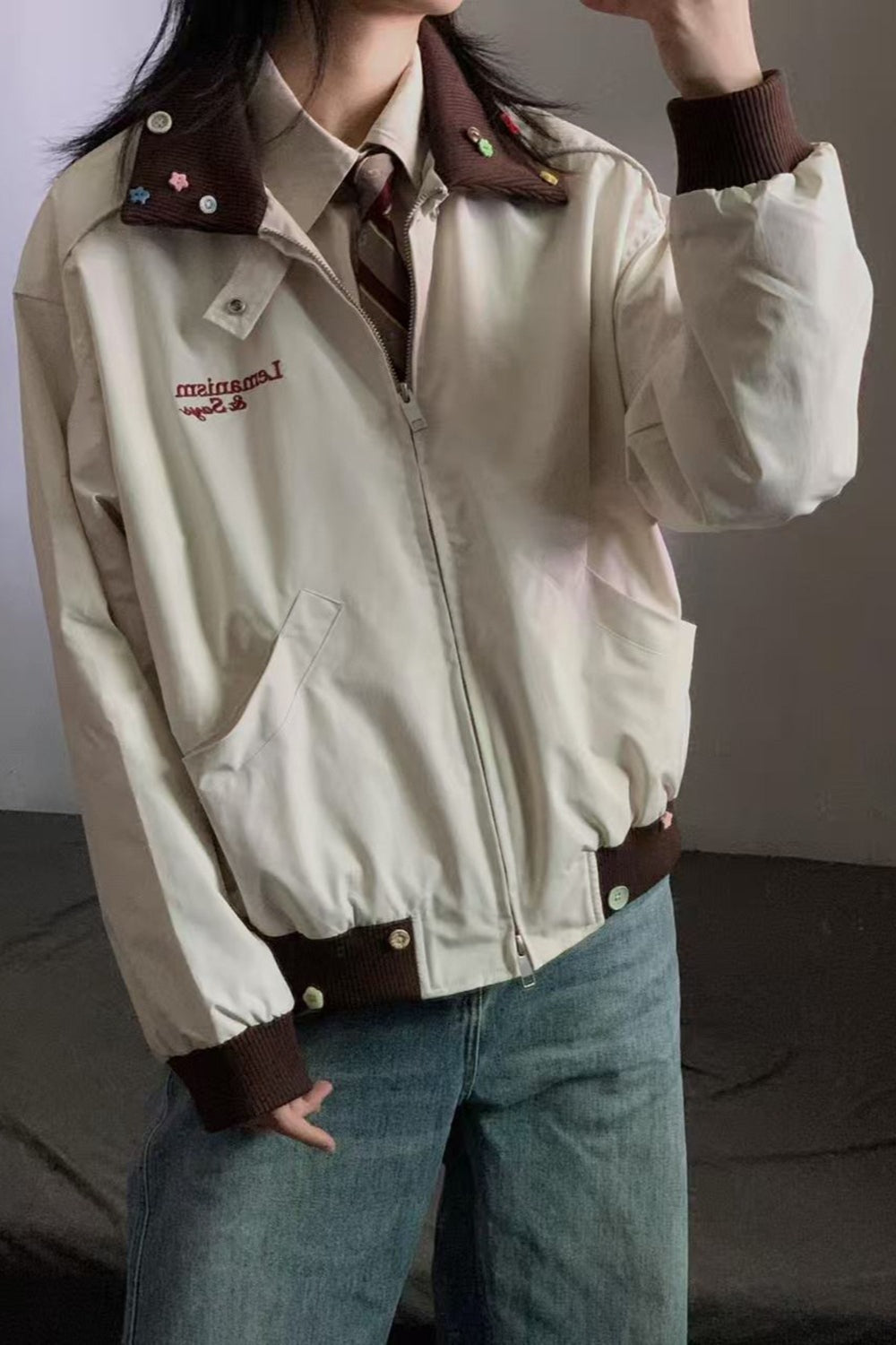 American Color Block Notch Collar Jacket