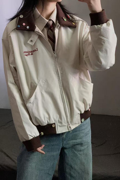 American Color Block Notch Collar Jacket