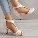 Women's Orthopedic Open-Toe PU Leather Heeled Sandals – Comfortable Support Heels