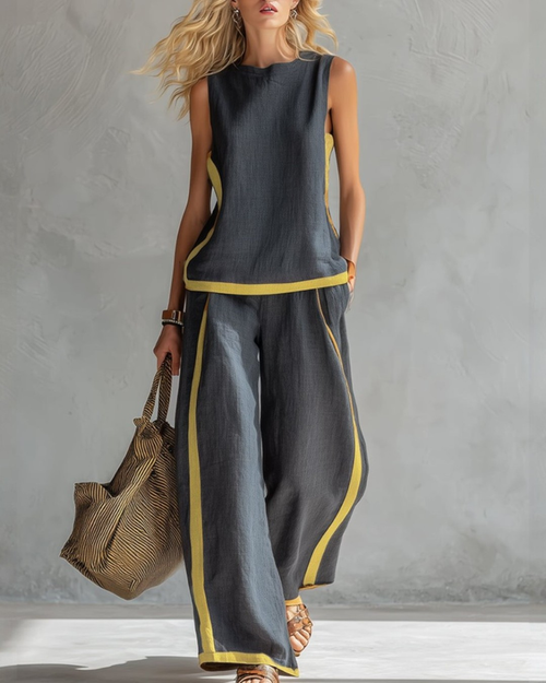 Women’s Loose Fit Linen Two Piece Set - Sleeveless Casual Outfit