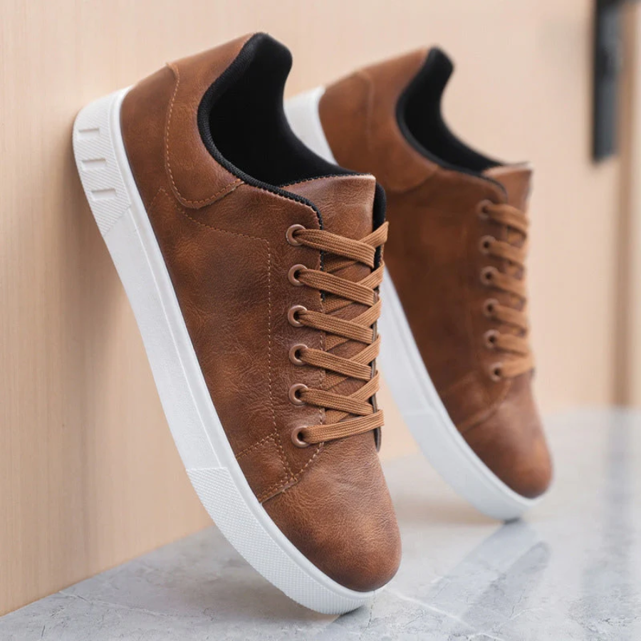 Men's Lace-Up Faux Leather Sneakers – Casual Comfortable Shoes