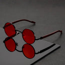 Retro Style Round Metal Frame Sunglasses With Dark Lenses