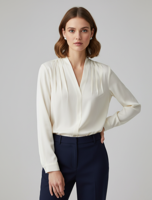 Puff Sleeve Satin Blouse with Tailored Waist Detail