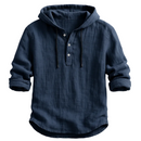 Men's Lightweight Linen Hoodie – Long Sleeve Drawstring Casual Shirt