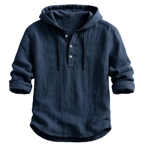 Men's Lightweight Linen Hoodie – Long Sleeve Drawstring Casual Shirt