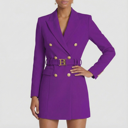 Women’s Double-Breasted Blazer Dress with Satin Lapel – Elegant Evening & Workwear
