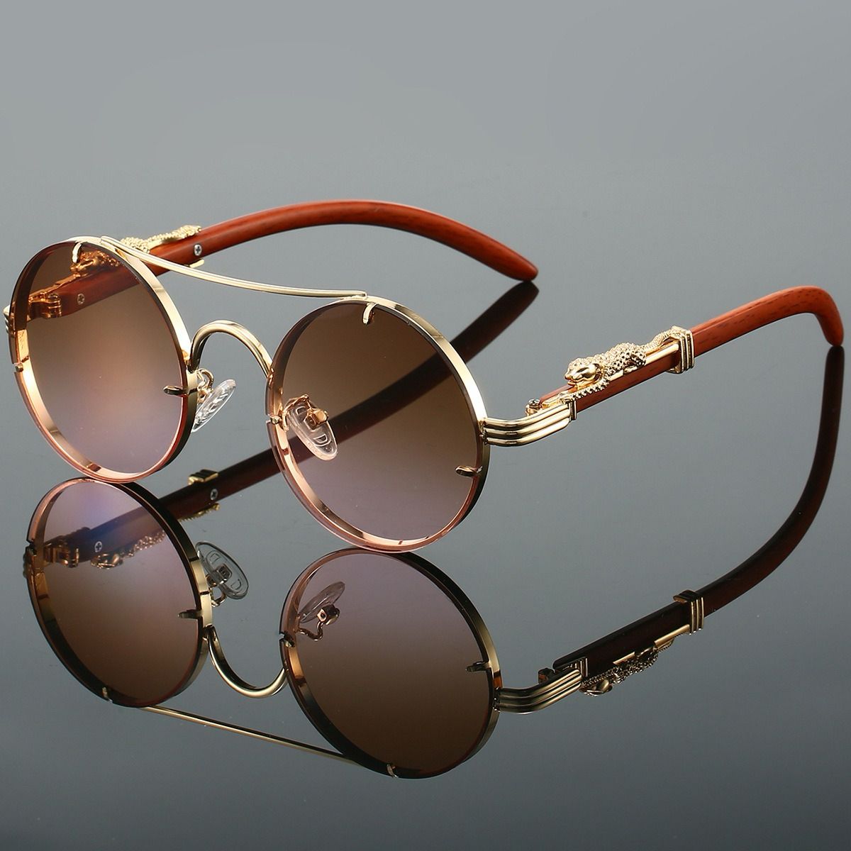 Retro Round Metal Sunglasses - Brown Gradient