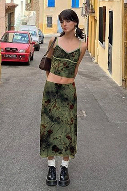 American Retro Print Bodycon Midi Skirt