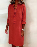 Dorelle Linen-Blend Ruffle Shift Dress