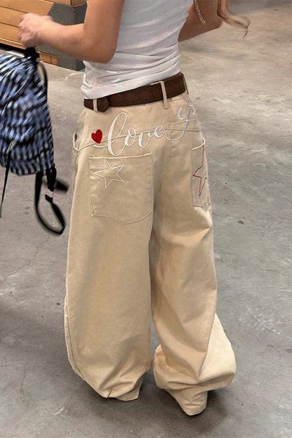 American Vintage Embroidered Wide Jeans