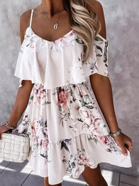 Women's Sleeveless Floral Flared Mini Dress – Elegant Summer Party Dress