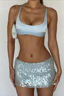 Solid Color Sequin Fitted Party Mini Skirt