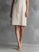 Women's Ivory Cotton Linen Sleeveless V-Neck Button-Front Midi Dress