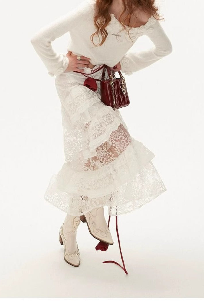 American Retro Sheer Lace Bodycon Skirt