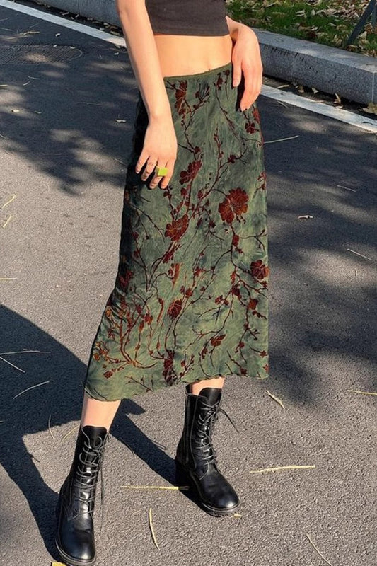 American Retro Print Bodycon Midi Skirt