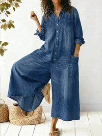 Women's Casual Wide Leg Denim Jumpsuit – Relaxed Fit Outfit