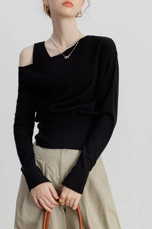 Asymmetric Neckline Chic Knit Top