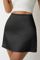 Satin A-Line Ruched High-Waist Mini Skirt