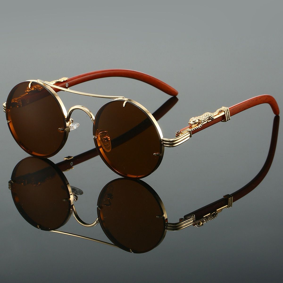 Retro Round Metal Sunglasses - Gold