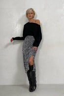 Sequin High Waist Slit Bodycon Midi Skirt