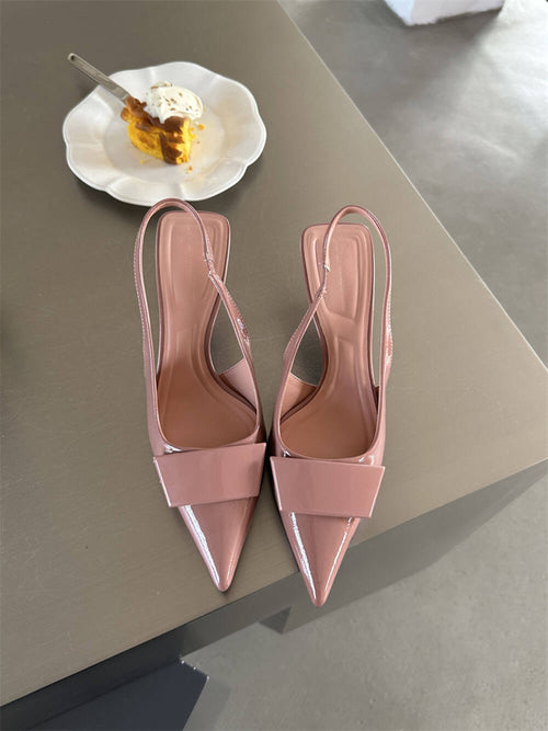 Women's Square Buckle Pointed Toe Stiletto Mid Heel Sandals – Elegant Heels