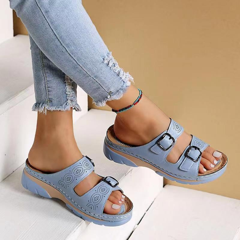 Women's Orthopedic Open-Toe Leather Sandals – Adjustable Buckle Comfort Shoes