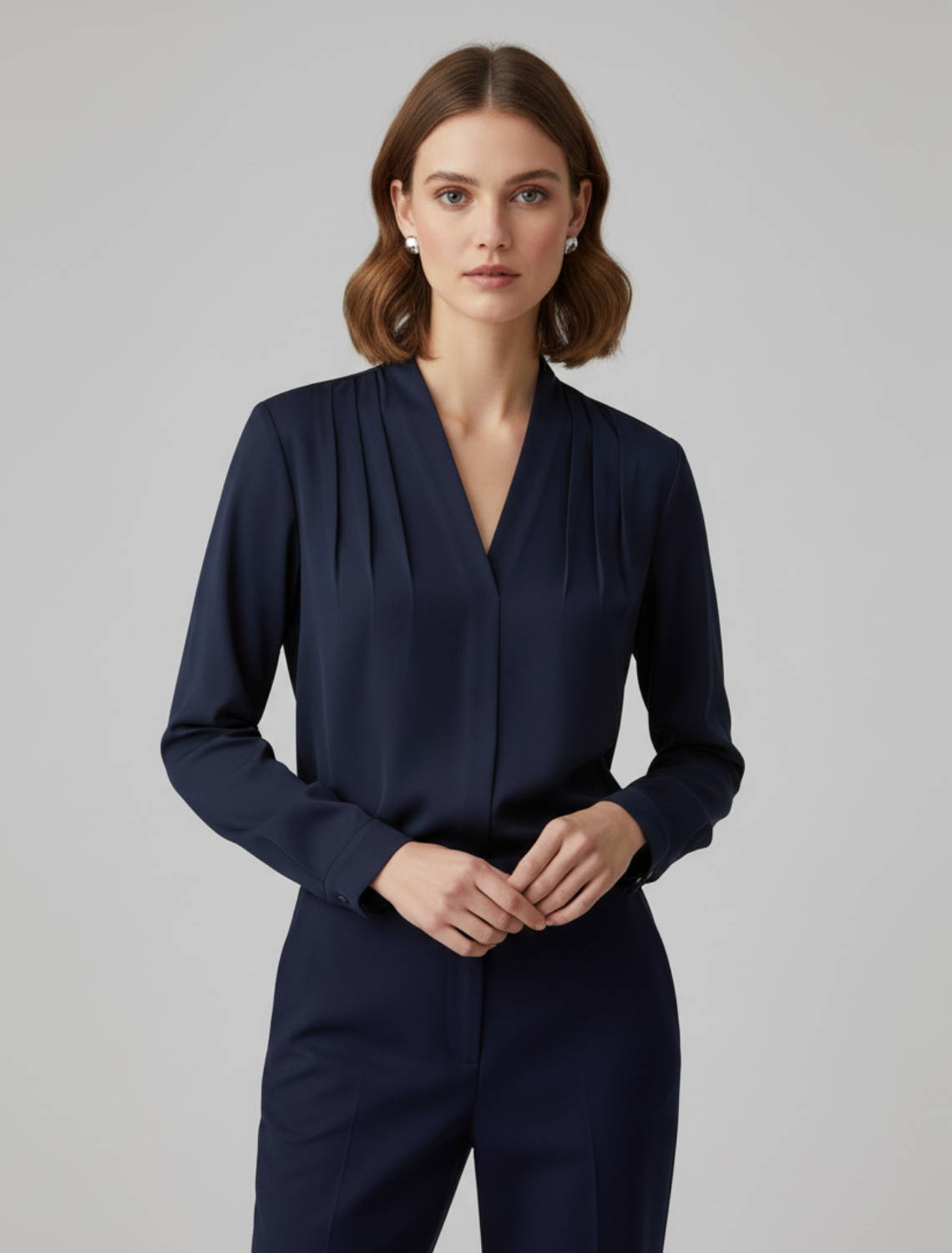 Puff Sleeve Satin Blouse with Tailored Waist Detail