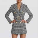 Women’s Double-Breasted Blazer Dress with Satin Lapel – Elegant Evening & Workwear