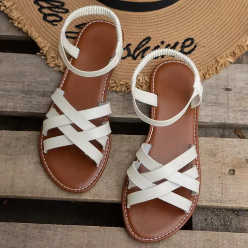 Women's Cross-Strap Flat Leather Sandals – Elegant Summer Comfort Slides