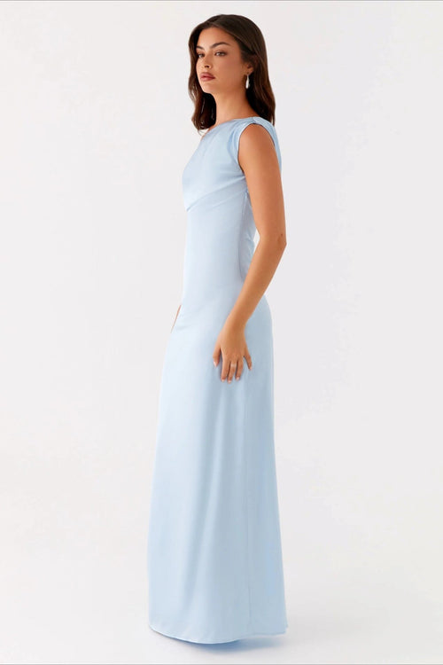 Women's Solid Asymmetric Neckline Formal Maxi Dress – Evening Gown