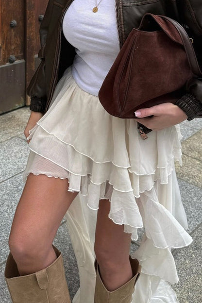 Asymmetric Hem Elastic Waist A-Line Skirt